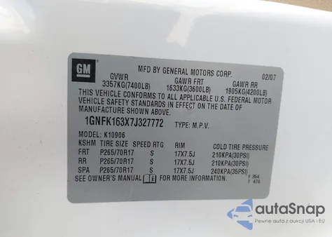 2007 Chevrolet Suburban 1500 Lt z USA, uszkodzony, nr VIN 1GNFK163X7J327772